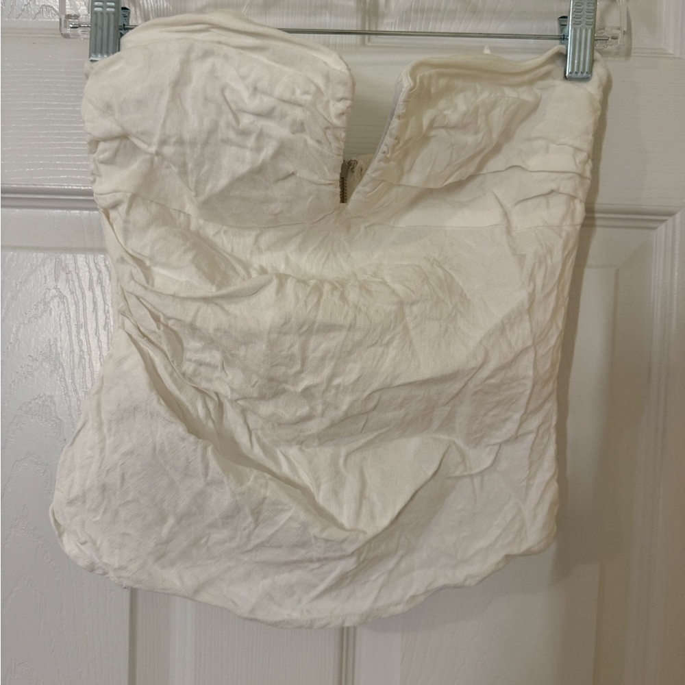 Astr The Label Dahlea Linen Blend Strapless Top